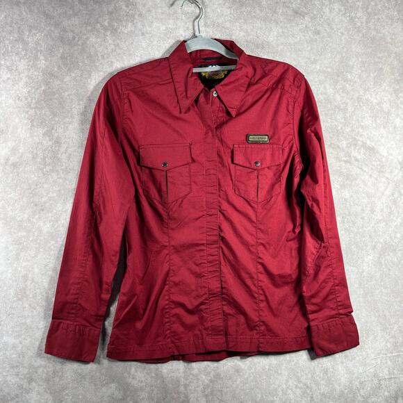 Harley Davidson Shirt Womens‎ Small Red Button Up Long Sleeves Biker Motorcycle - Picture 1 of 9